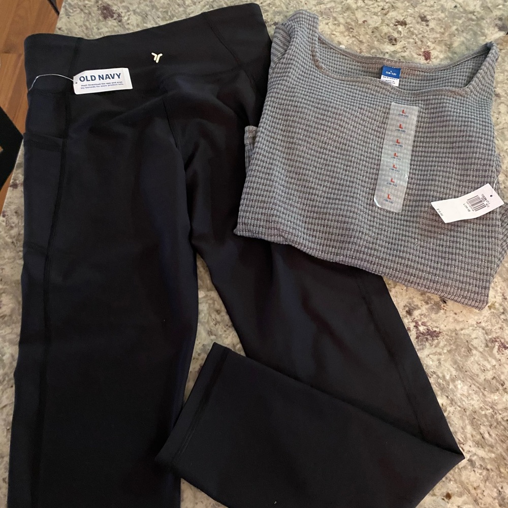 Old Navy Black Leggings with Gray Top Shown